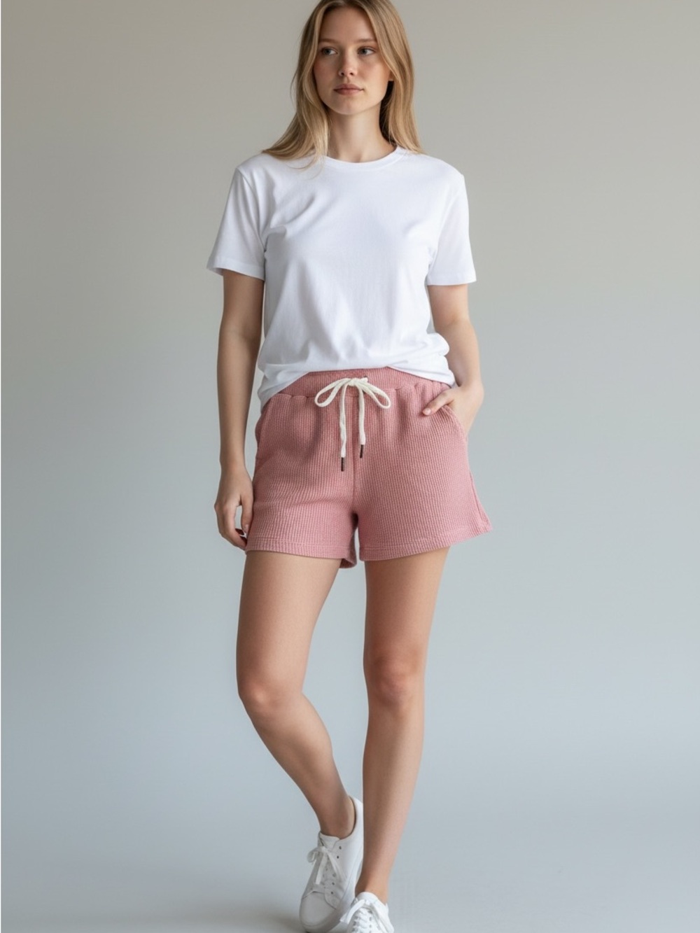Dandy Del Mar The Cannes Waffle Knit Shorts Pink 100% Cotton Medium Casual Comfy